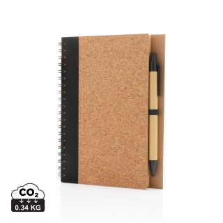 Cuaderno espiral de corcho con bolígrafo promocional